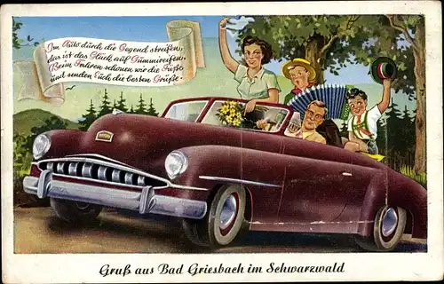 Leporello Ak Bad Griesbach im Schwarzwald, Familie im Cabriolet