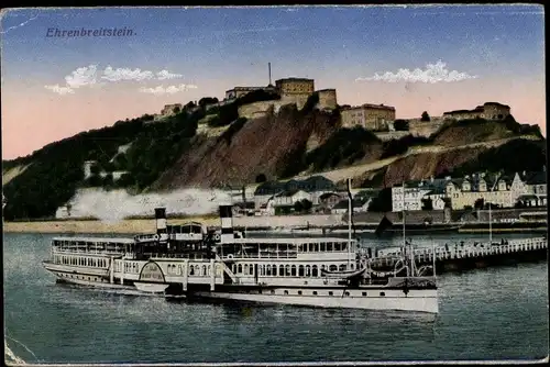 Ak Ehrenbreitstein Koblenz am Rhein, Dampfschiff am Anleger