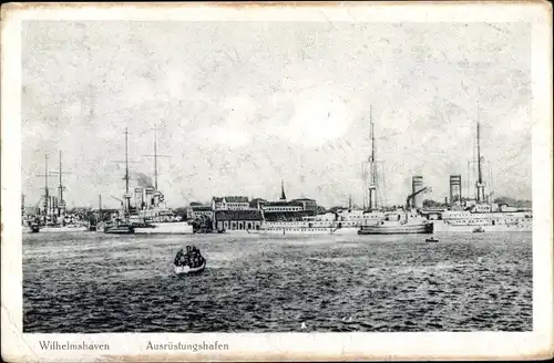 Ak Wilhelmshaven an der Nordsee, Ausrüstungshafen, Kriegsschiffe