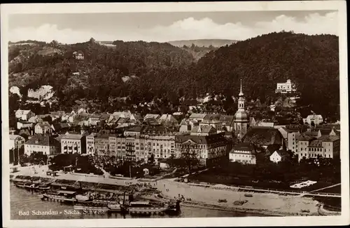 Ak Bad Schandau Sächsische Schweiz, Blick auf den Ort, Kirche, Dampfer