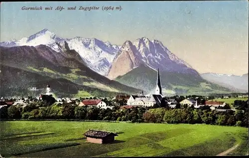 Ak Garmisch Partenkirchen in Oberbayern, Alp- und Zugspitze, Panorama