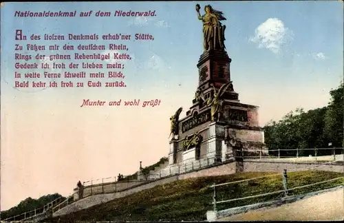 Ak Rüdesheim am Rhein, Niederwald Nationaldenkmal, Gedicht