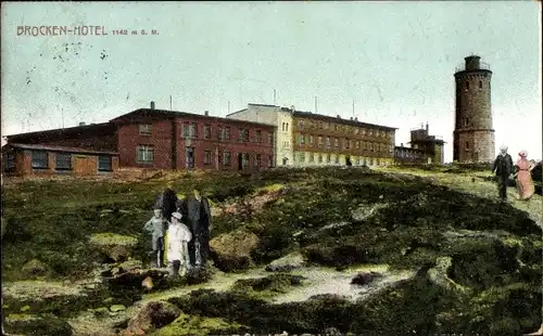 Ak Brocken Nationalpark Harz, Brockenturm, Brockenhotel