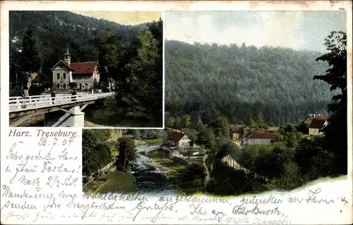 Ak Treseburg Thale im Harz, Ortspartie, Bodetal