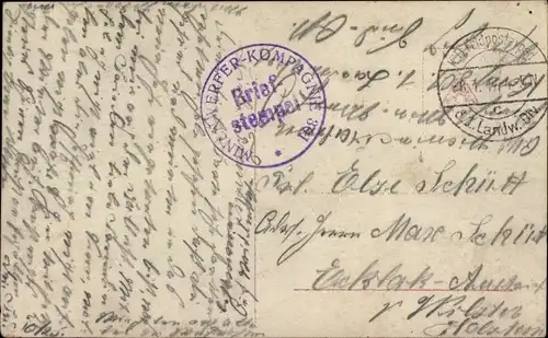 Ak Stempel Deutsche Feldpost 1. WK, 1. Landw. Div., Minenwerfer Kompagnie 301