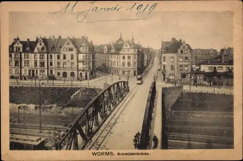 Ak Worms am Rhein, Brunhildenbrücke