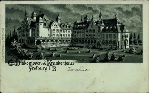 Mondschein Litho Freiburg im Breisgau, Ev. Diakonissen Krankenhaus