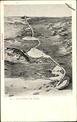 Landkarten Ak Suezkanal Ägypten, Le Canal, Kanal aus der Vogelschau