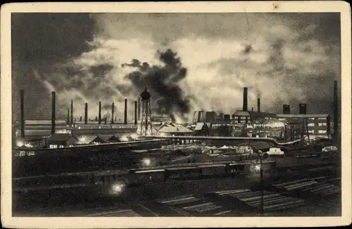 Ak Rhein-Westf. Hüttenwerke, Stahlwerke bei Abend