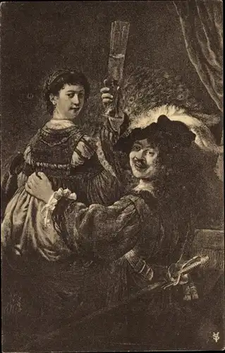 Künstler Ak Rembrandt, Selbstbildnis mit Tochter