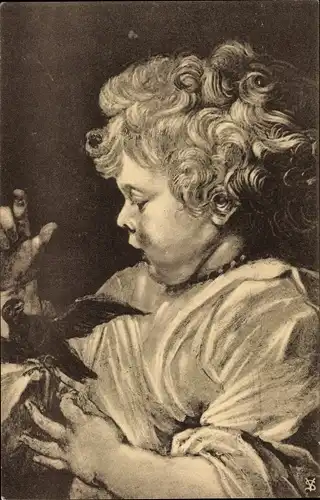 Künstler Ak Rubens, Kind mit Vogel
