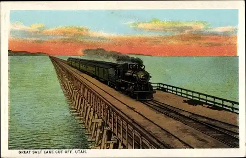 Ak Utah USA, Great Salt Lake Cut Off from Ogden to Lucin, S. P. R. R. Co, Southern Pacific Railroad