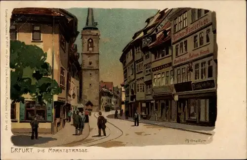 Künstler Litho Marcks, G., Erfurt in Thüringen, Die Marktstraße, Kaufhaus zum Rothen Hirsch