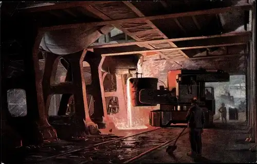 Künstler Ak Pohle, H. E., Der Werdegang der Eisenbahnschienen, Stahlwerk