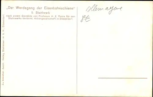 Künstler Ak Pohle, H. E., Der Werdegang der Eisenbahnschienen, Stahlwerk
