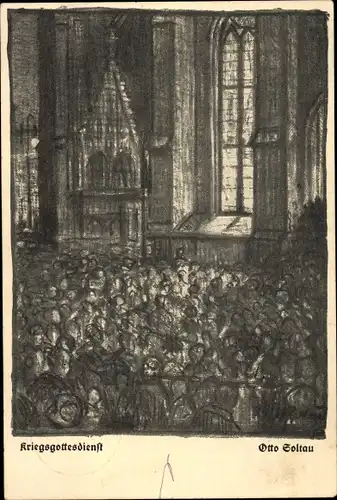 Künstler Ak Soltau, Otto, Kriegsgottesdienst, Messe, Kircheninneres