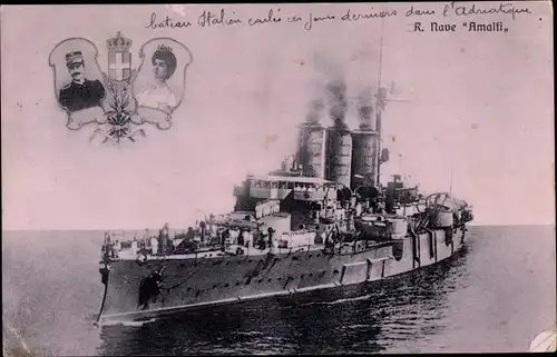 Ak Italienisches Kriegsschiff, Regia Nave Amalfi, Königspaar