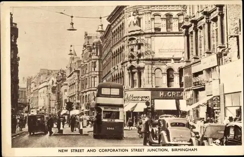 Ak Birmingham West Midlands England, New Street and Corporation Street Junction
