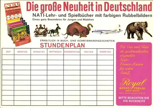 Stundenplan Royal Kunst Verlag, Leht- und Spielbücher, Humor-Karten um 1960