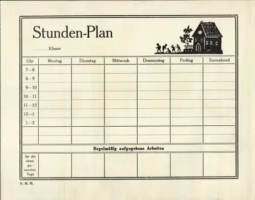 Stundenplan Scherenschnitt um 1950