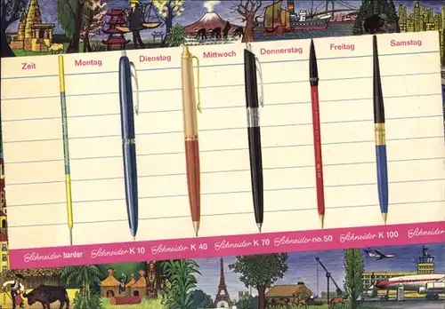 Stundenplan Schneider Minen für Kugelschreiber, Fische um 1960
