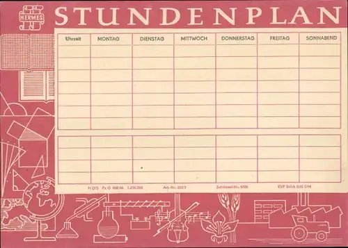 Stundenplan Hermes Versicherung um 1960