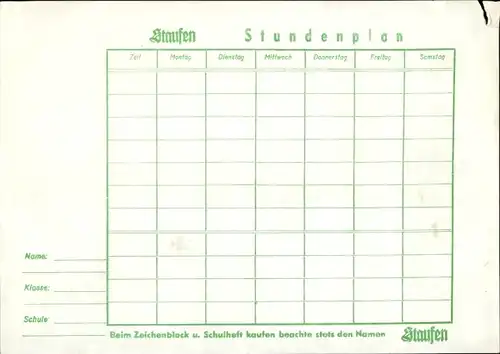 Stundenplan Staufen Zeichenblock, Hefte, Kaiser Friedrich II gründet Stadt Wimpfen um 1960