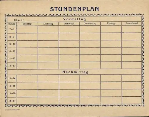 Stundenplan Standard, Vormittags- Nachmittags- Einteilung um 1950