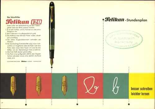 Stundenplan Pelikan Schulfüller 120, besser schreiben, leichter Lernen um 1960