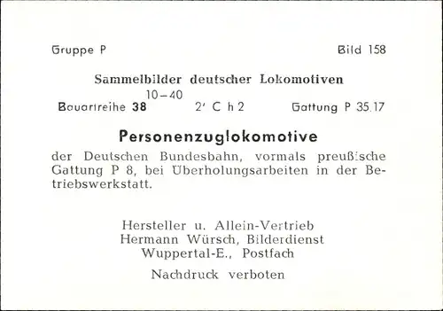 Sammelbild Deutsche Lokomotiven, Gruppe P Bild 158, Personenzuglokomotive, P 35.17