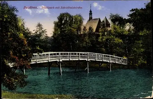 Ak Bytom Beuthen Oberschlesien, Stadtpark, Schrotholzkirche