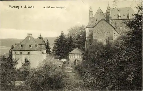 Ak Marburg an der Lahn, Das Schloss vom Stadtpark gesehen