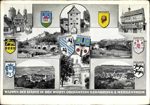 Wappen Ak Gerabronn in Württemberg, Wappen und Ansichten der Städte, Bad Mergentheim