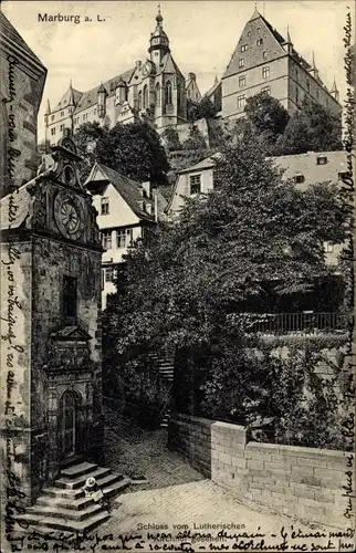 Ak Marburg an der Lahn, Schloss, Blick vom Lutherischen Kirchhof
