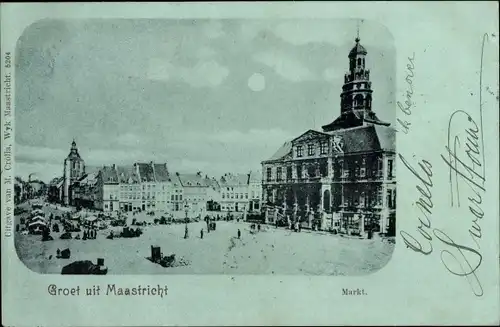 Mondschein Ak Maastricht Limburg Niederlande, Markt