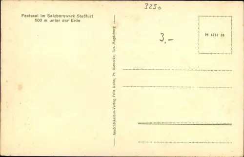 Ak Staßfurt im Salzlandkreis, Festsaal im Salzbergwerk