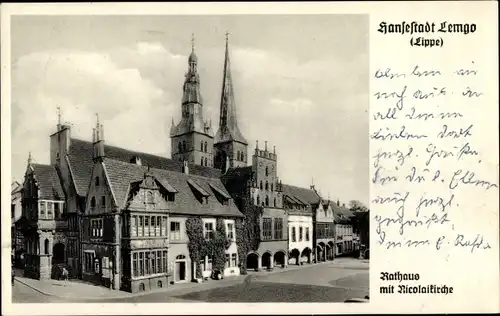 Ak Lemgo in Lippe, Rathaus mit Nicolaikirche