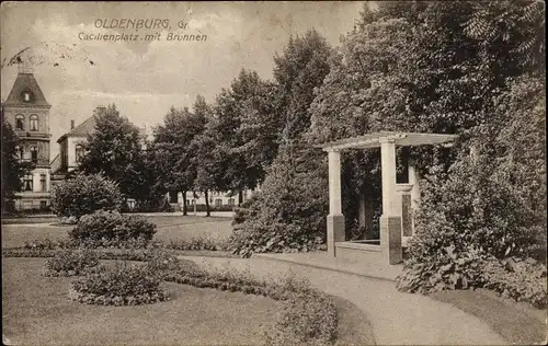 Ak Oldenburg im Großherzogtum Oldenburg, Cäcilienplatz mit Brunnen
