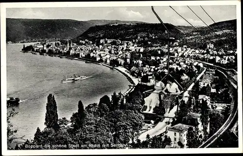 Ak Boppard am Rhein, Partie mit der Seilbahn über die Stadt