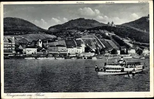 Ak Königswinter am Rhein, Hirschberg, Drachenburg, Drachenfels, Ausflugsschiff