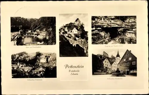 Ak Pottenstein in Oberfranken, Kur- und Familienbad, Marktplatz, Teufelshöhle, Panorama