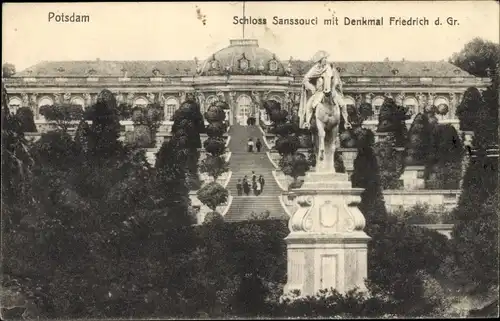 Ak Potsdam, Schloss Sanssouci mit Denkmal Friedrich der Große
