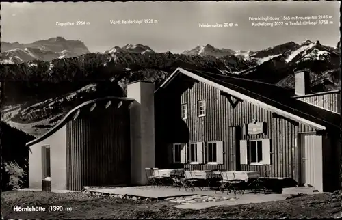 Ak Bad Kohlgrub in Oberbayern, Hörnlehütte gegen Zugspitze und Ammergauer Alpen