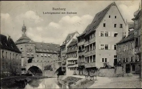 Ak Bamberg in Oberfranken, Ludwigskanal mit Rathaus