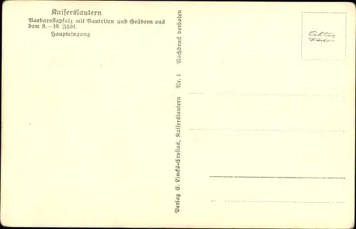 Ak Kaiserslautern in der Pfalz, Barbarossapfalz, Haupteingang