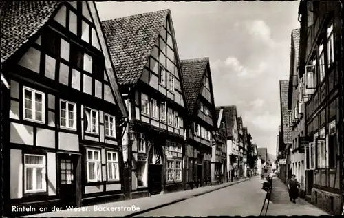 Ak Rinteln an der Weser, Bäckerstraße, Fachwerkhäuser
