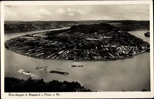 Ak Boppard am Rhein, Rheinbogen, Blick auf Filsen a. Rh., Restauration Vierseenblick