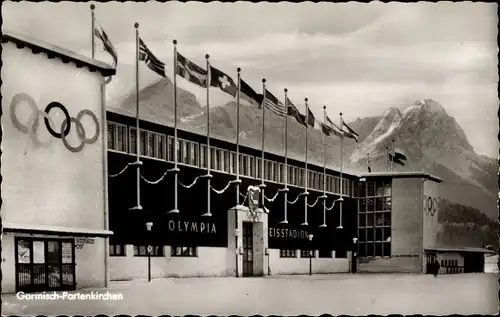 Ak Garmisch Partenkirchen in Oberbayern, Olympia-Eisstation