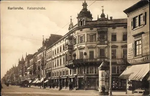 Ak Karlsruhe in Baden Württemberg, Blick in die Kaiserstraße, Geschäfte, Friseur, Restaurant