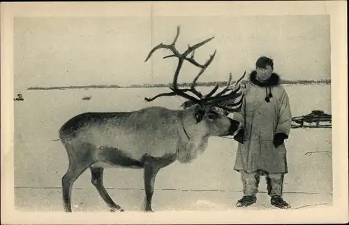 Ak Alaska, Un Renne et son Maitre, Cercle Arctique, Mann mit Rentier